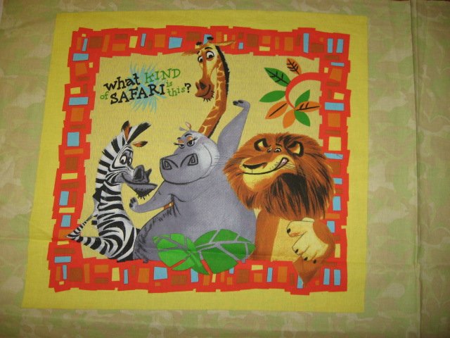 Image 2 of Madagascar Lion zebra giraffe hippo fabric pillow panel Set of two to sew