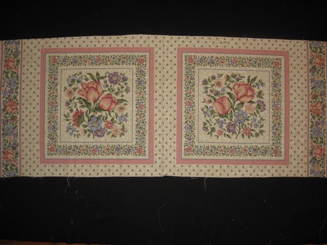 Delicate Flowers pink and blue fabric pillow panel set of two to sew