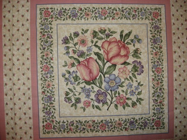 Image 1 of Delicate Flowers pink and blue fabric pillow panel set of two to sew