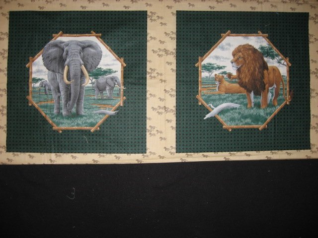 Lion and Elephant in the Jungle Fabric Pillow Panel set of two to sew