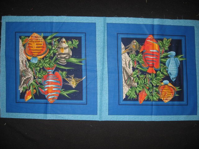 Two Fabric Pillow Panels with Tropical Fish Sea Plants and Coral to sew
