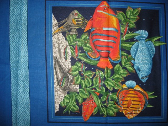 Image 1 of Two Fabric Pillow Panels with Tropical Fish Sea Plants and Coral to sew