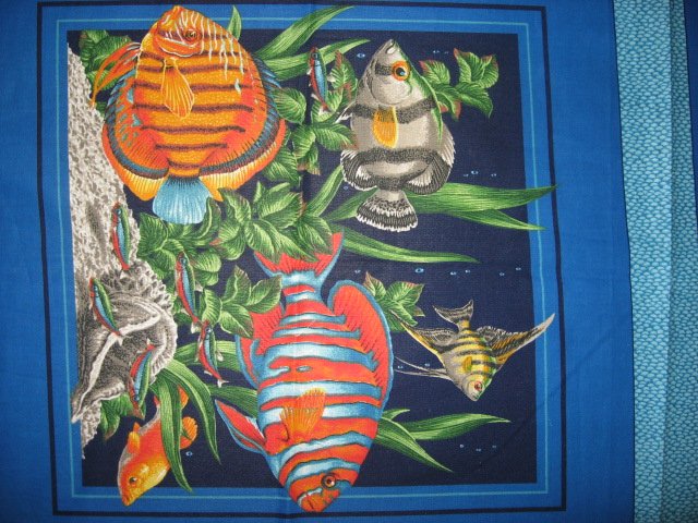 Image 2 of Two Fabric Pillow Panels with Tropical Fish Sea Plants and Coral to sew