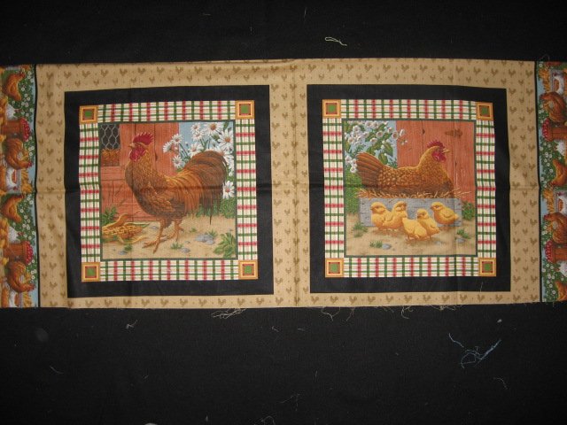 Rooster and Hen + chicks Fabric Pillow Panel One set of two
