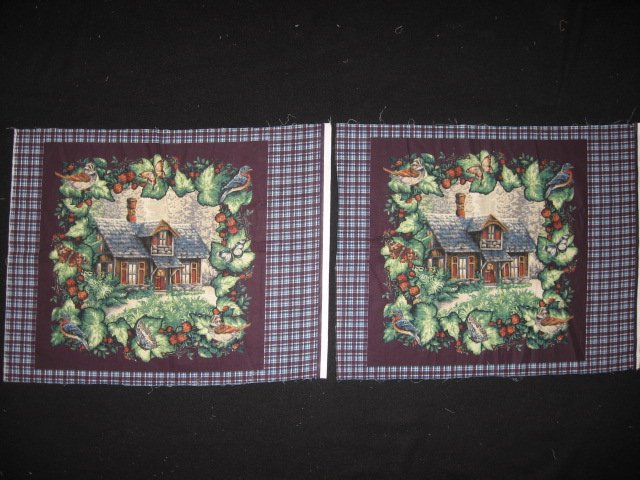 Deer Bird Rabbit Cabin Glenvale cottage Two fabric pillow panels to sew