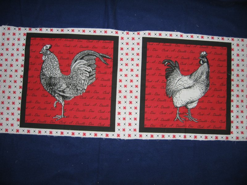 Image 0 of Rooster chicken two Red white and black fabric pillow panels to sew