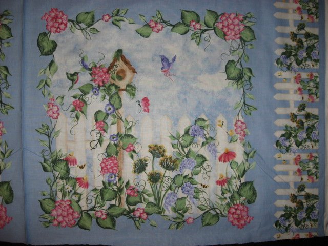 Image 1 of Birdhouse Morning Glory Flowers Fabric Pillow Panel Set of four to sew