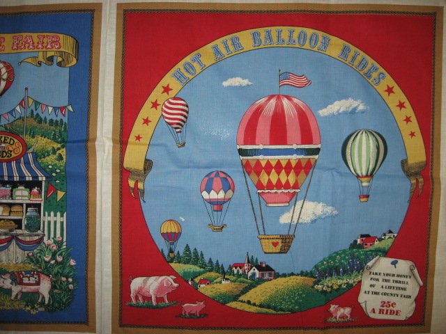 Hot Air Balloon Rides Farm Pigs Pillow Panel Fabric to sew 
