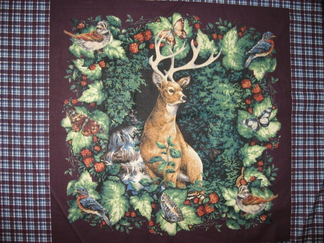 Image 1 of Deer Buck Waterfall Bird and Butterfly Two Glenvale Fabric pillow Panels to Sew