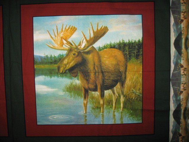 Image 1 of Moose in the river and Elk set of four Fabric pillow panels to sew