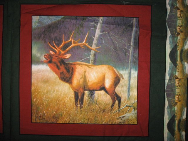 Image 2 of Moose in the river and Elk set of four Fabric pillow panels to sew