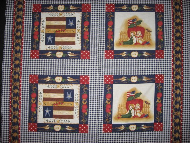 Country Dolls Apples Americana Pillow Panel Fabric Set of four to sew 