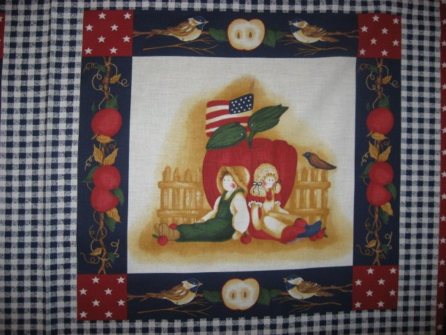 Image 2 of Country Dolls Apples Americana Pillow Panel Fabric Set of four to sew 