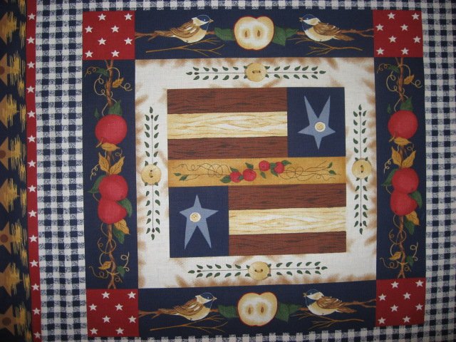 Image 1 of Country Dolls Apples Americana Pillow Panel Fabric Set of four to sew 