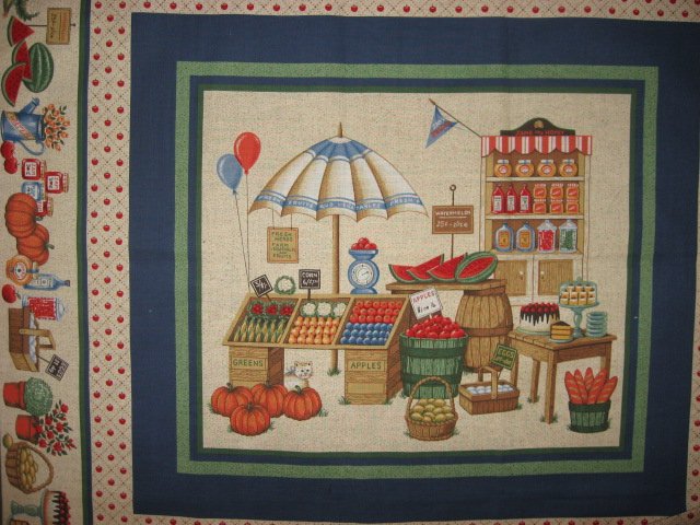 Image 1 of Country Market vegetables with an umbrella four pillow panels to sew 