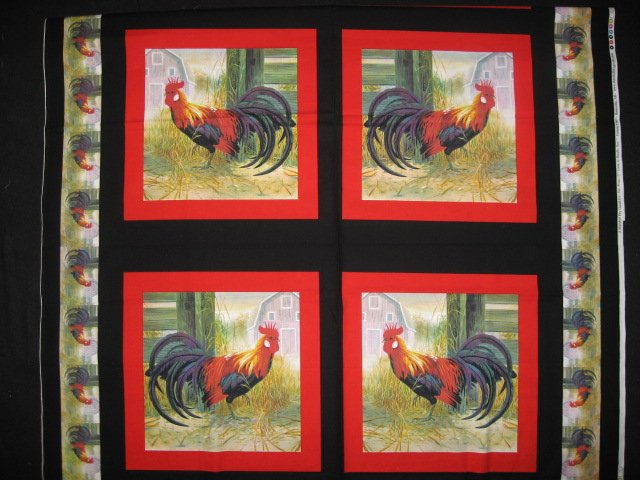 Image 0 of Roosters chickens quilt Sewing fabric pillow panels set of four