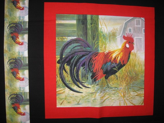 Image 1 of Roosters chickens quilt Sewing fabric pillow panels set of four