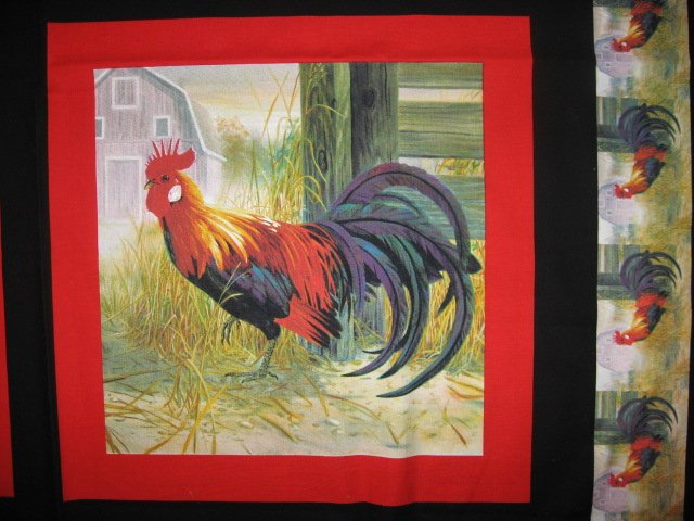 Image 2 of Roosters chickens quilt Sewing fabric pillow panels set of four