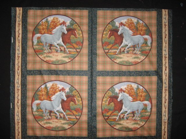 Horses in the Fall woods Fabric pillow panel set of four to sew