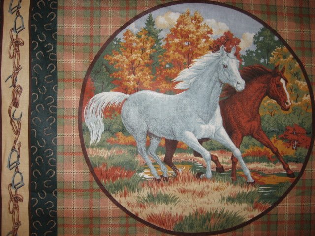 Image 2 of Horses in the Fall woods Fabric pillow panel set of four to sew