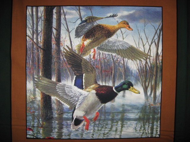 Image 1 of Mallard duck in the marsh Fabric pillow panel set of 4 to sew