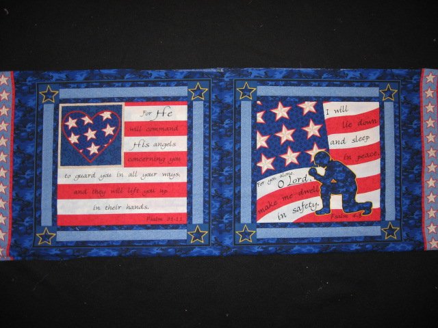 Psalms Soldier and Flag Two military cotton fabric pillow panels to sew