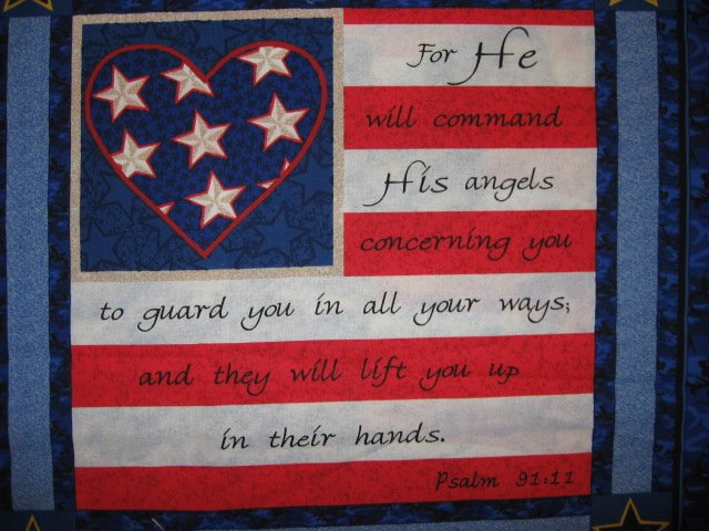 Image 1 of Psalms Soldier and Flag Two military cotton fabric pillow panels to sew