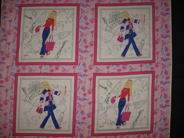 Color me Barbie painting or crayons pillow panel set of four to sew
