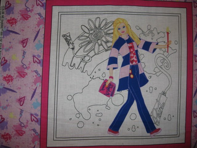 Image 1 of Color me Barbie painting or crayons pillow panel set of four to sew