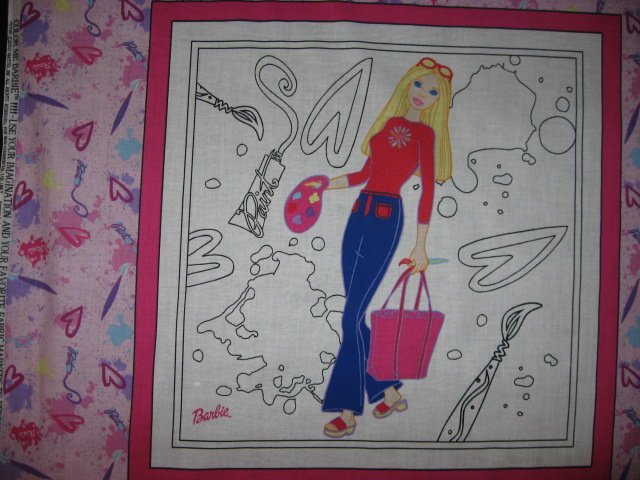 Image 2 of Color me Barbie painting or crayons pillow panel set of four to sew