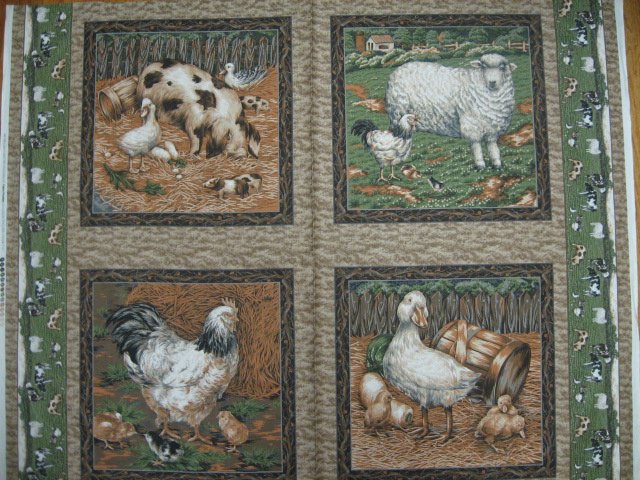 Chicken Pig Duck Sheep Lamb brown Fabric Pillow Panel set of four