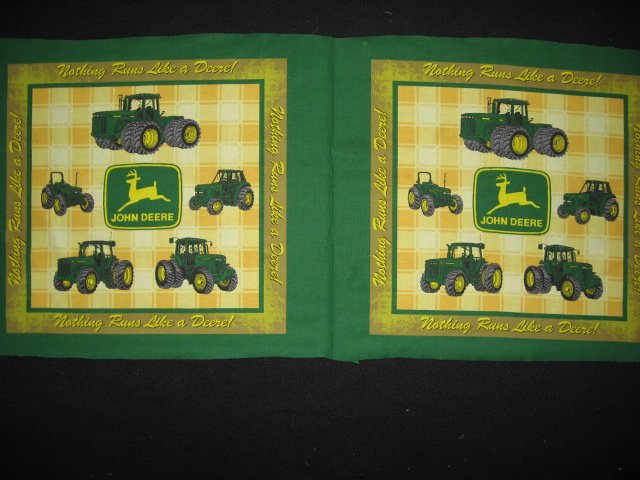 John Deere Tractors yellow plaid Pillow Panel Fabric set of two to sew
