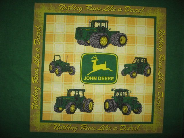 Image 1 of John Deere Tractors yellow plaid Pillow Panel Fabric set of two to sew