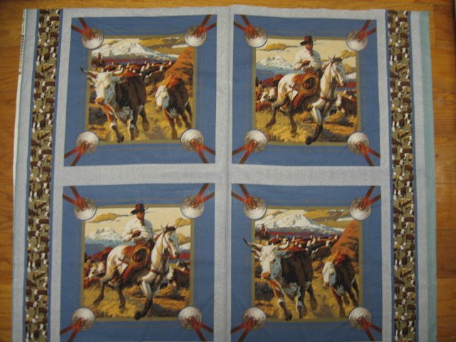 Cowboy Horse Cattle Cow Fabric Pillow Panel Set of four to sew