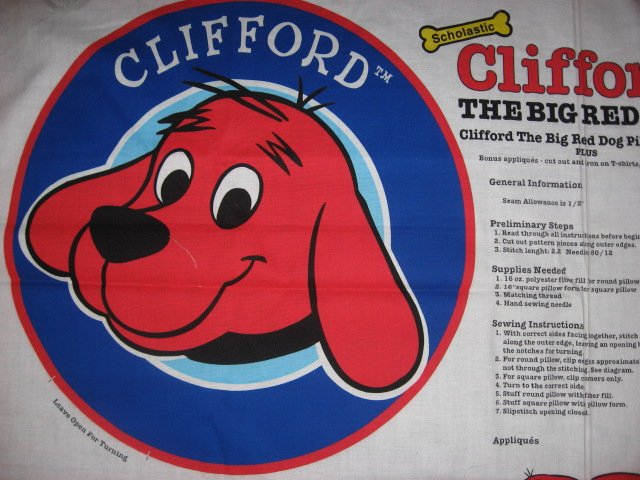 Image 2 of Clifford the Big Red Dog Pillow Panels with their backing fabric to sew