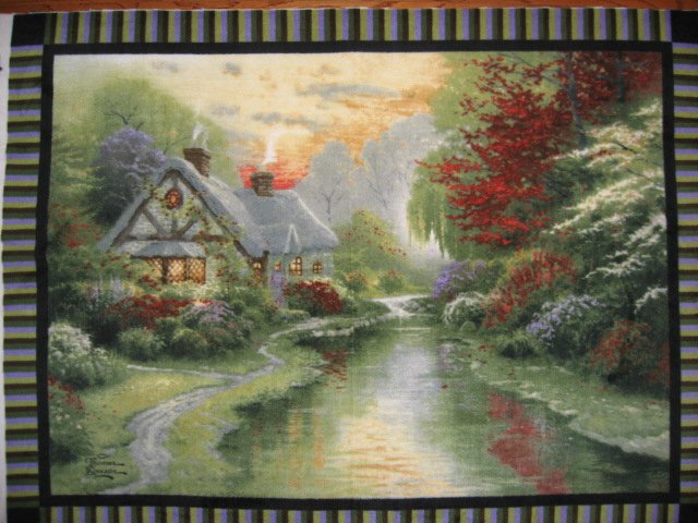 Kinkade A Quiet Evening Cottage fleece blanket 