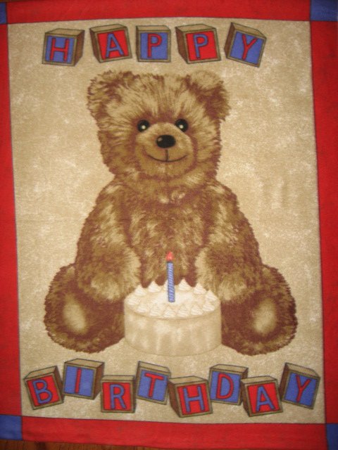 Image 0 of First Birthday baby bear Fleece Blanket  Rare 