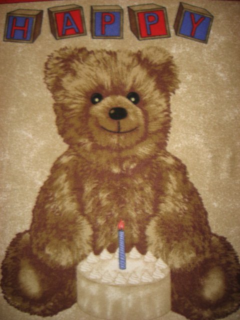 Image 1 of First Birthday baby bear Fleece Blanket  Rare 