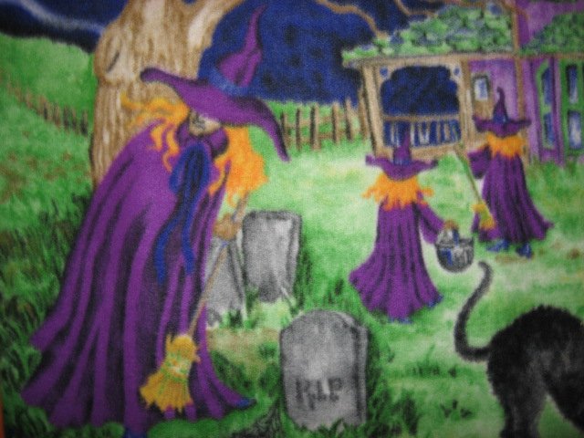 Image 1 of Halloween Haunted house witch ghost cat  spiders Fleece blanket 47