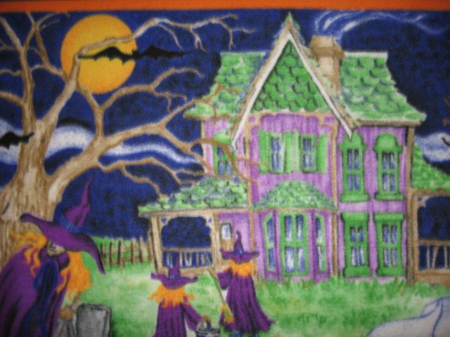 Image 3 of Halloween Haunted house witch ghost cat  spiders Fleece blanket 47