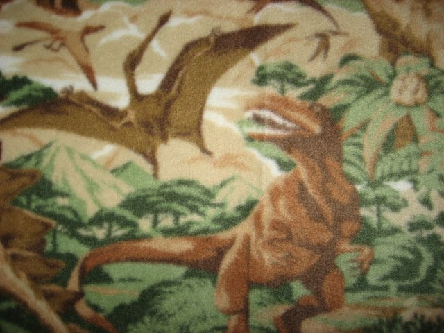 Image 1 of Dinosaur realistic Jungle Beige Fleece Baby toddler comfort Blanket rare 46