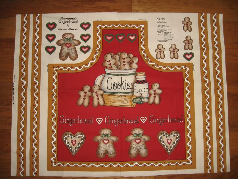 Image 0 of Gingerbread Cookies Fabric Apron aprons Panel to sew by Dianna Marcum Rare