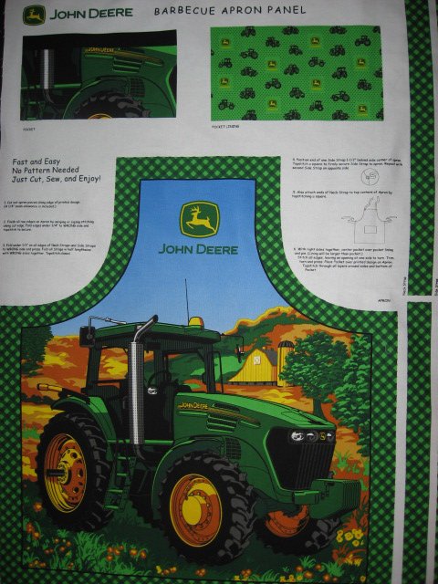 Image 0 of John Deere Tractor Fabric Apron aprons Licensed Panel to sew