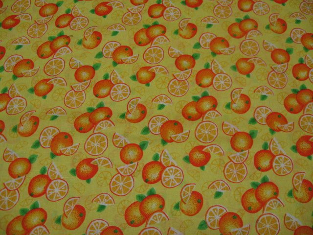 Image 0 of Oranges Slices Farm Fruit Food Country Yellow cotton fabric Fat quarter /