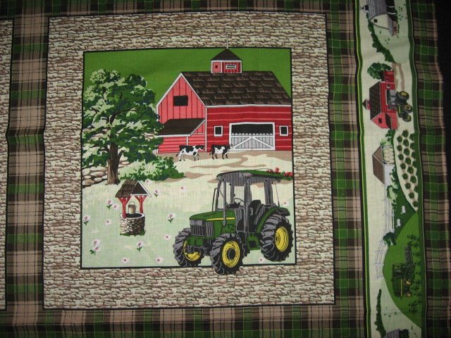 Image 3 of Four Fabric Pillow Panels Set John Deere Farm for Quilt and Sewing