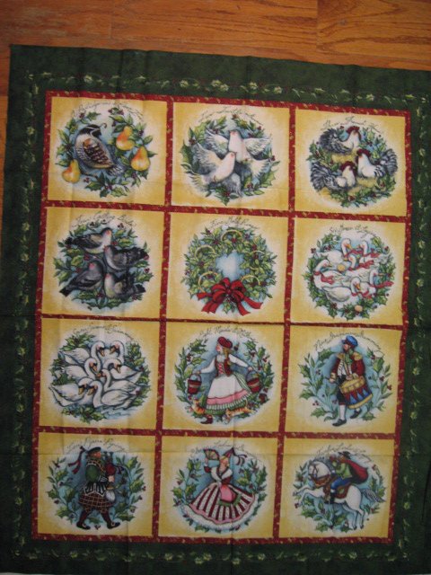 Twelve days song Christmas wreaths words  fabric door or wall panel to sew /