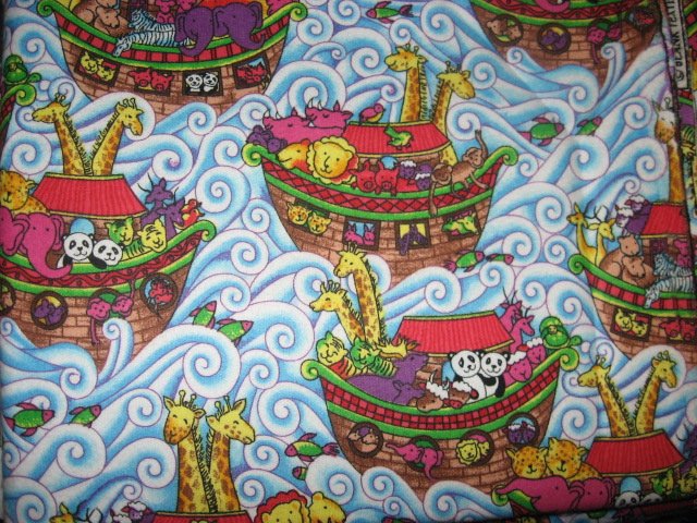 Image 0 of Noahs Ark with Giraffes and waves Flannel baby blanket 