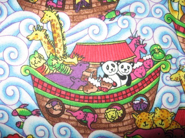 Image 1 of Noahs Ark with Giraffes and waves Flannel baby blanket 