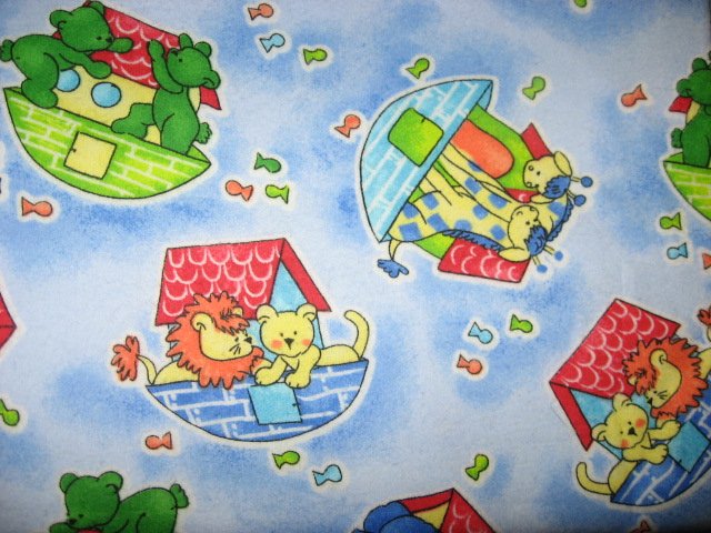 Image 0 of Noahs Ark Giraffes Bears Tigers Lions Flannel  blanket 