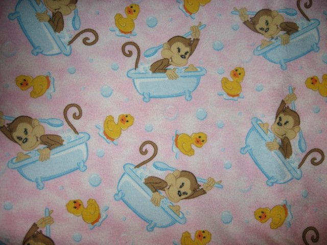 Monkey scrubbing in the bath tub flannel  blanket